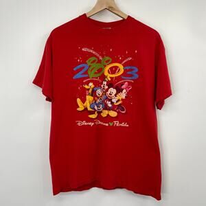 Y2k Vintage Disney Mickey Mouse & Friends T-Shirt Red Cotton Womens Size Medium